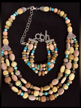 New 925 Carolyn Pollack Genuine 3 Strand Necklace & Bracelet